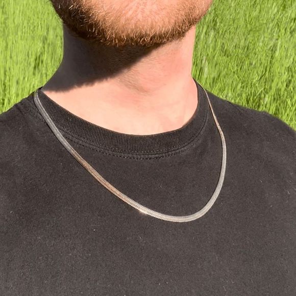 18k Rose Gold Snake Chain Necklace Mens Womens Herringbone Chain Choker 22 inch - Picture 2 of 5